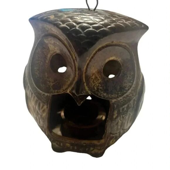 Vintage Double Sided Owl Stoneware Hanging Tealight Candle Holder - Picture 6 of 6